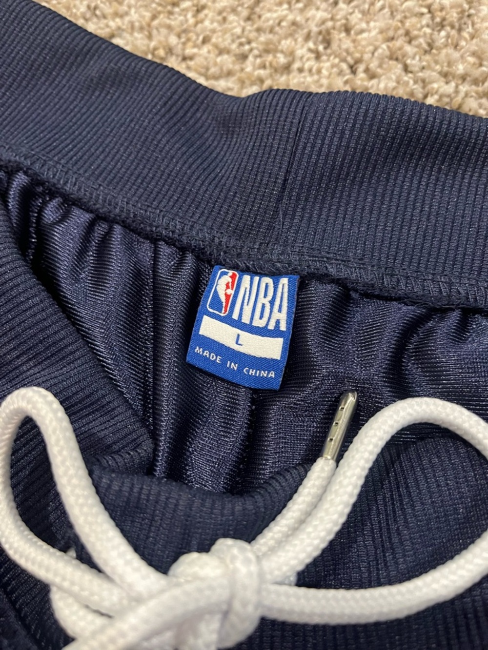 NBA Navy Blue Athletic Mesh Shorts with Red & White Trim - Picture 2 of 3